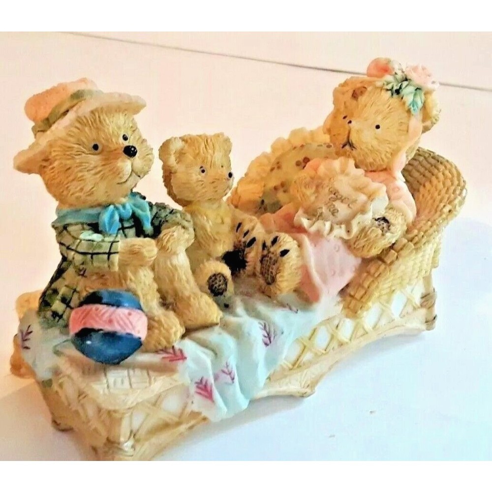 Mama, Papa, and Baby Bear Sharing the Chaise Lounge Figurine  Handpainted 1998